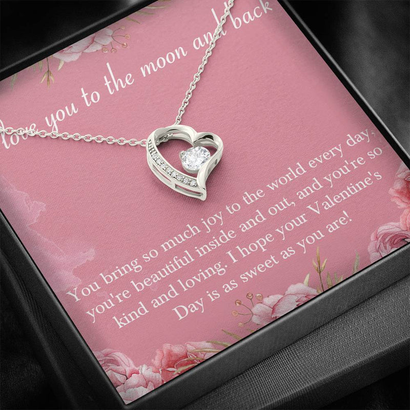 CARD#6- " I Love You To The Moon and Back " 14K White Gold Plated Heart Necklace with Austrian Crystals 18"