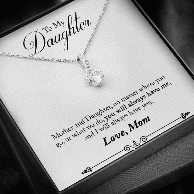 CARD#40-" To My Daughter " 18K White Gold Plated Ribbon Love Necklace made with Crystals