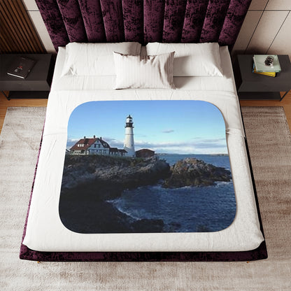Lighthouse by the Sea view Sherpa Blanket, Two Colors beach Birthday gift Holiday gifts Christmas