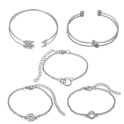 14K White Gold Plating Love Knot Circular Minimalist Bracelet Sets