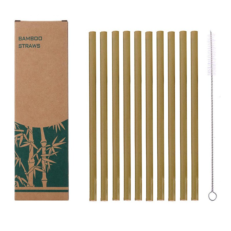 Set of 10 Natural organic bamboo straw set reusable, biodegradable and natural