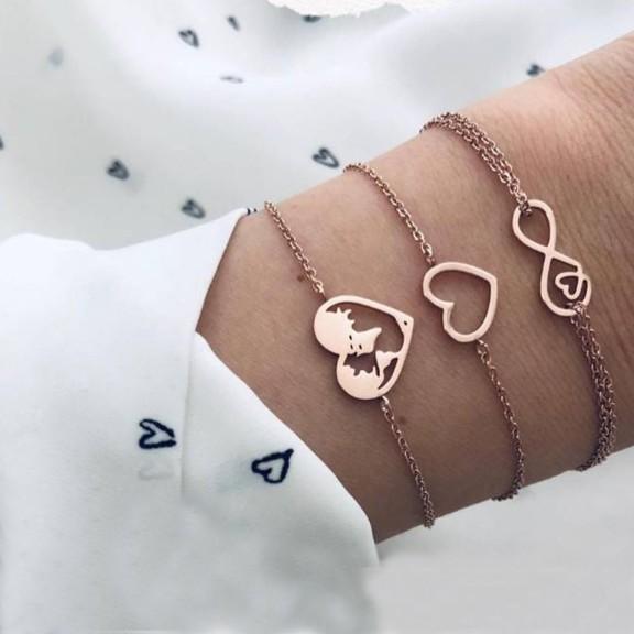 Love & Peace in the World Rose Gold 3 Piece Set Bracelets