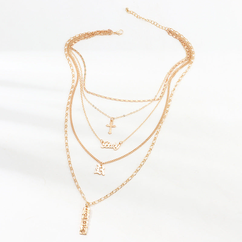 Baby Cross 5 Piece Layered Necklace Set in 18K Gold Plated