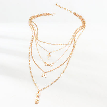 Baby Cross 5 Piece Layered Necklace Set in 18K Gold Plated