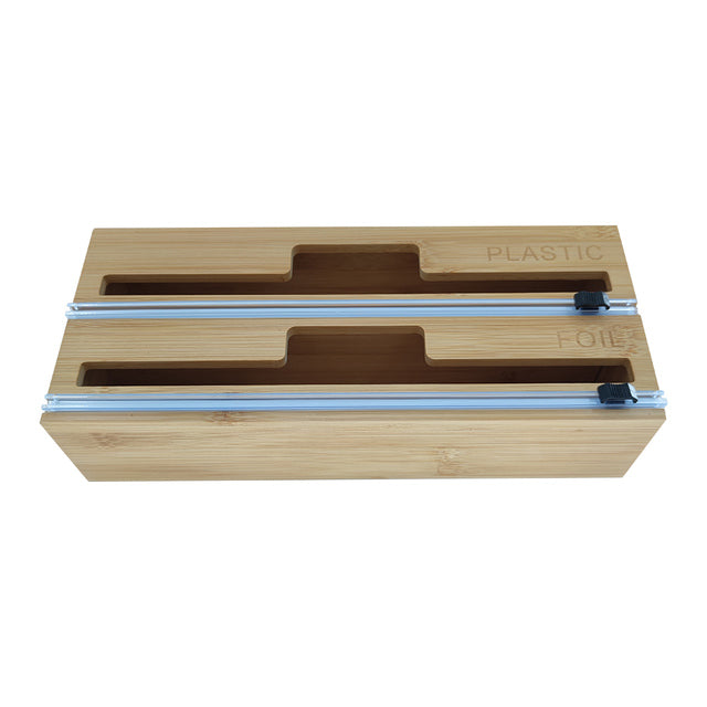 Foil Wrap Bamboo Wood Dispenser Organizer