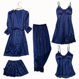 Satin Lace 5pcs Pajamas Set