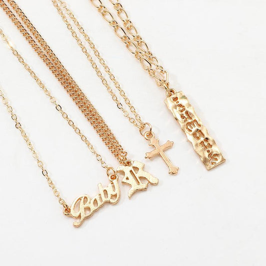 4 Piece Baby Cross Necklace 18K Gold Plated Necklace