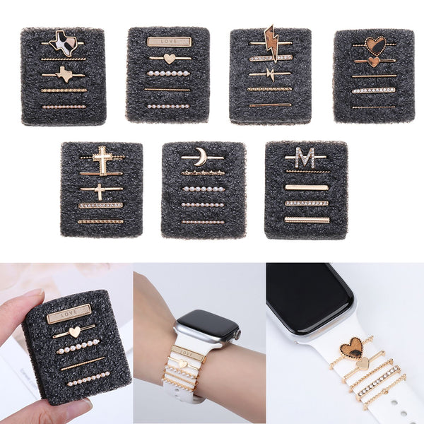 3pcs Apple Watch Band with Metal Charms Decorative Ring