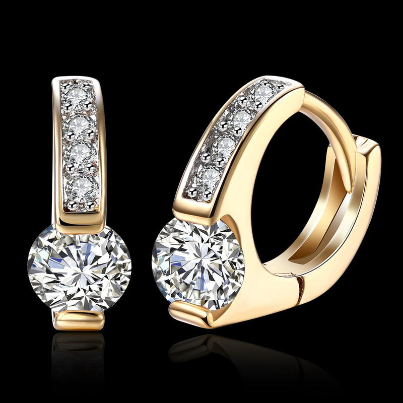 Baby Cut Square Huggie Earring in 18K Gold Plated with  Crystals