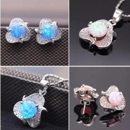 NWT Brand New Fire 🔥Opal Fashion Jewelry Set Necklace Earrings. Women's Fashion