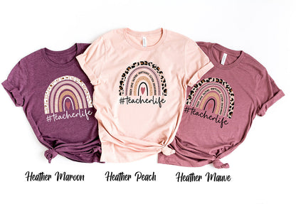Teach Love Inspire Leopard Rainbow Short Sleeve Shirt, Teacher Life Shirt