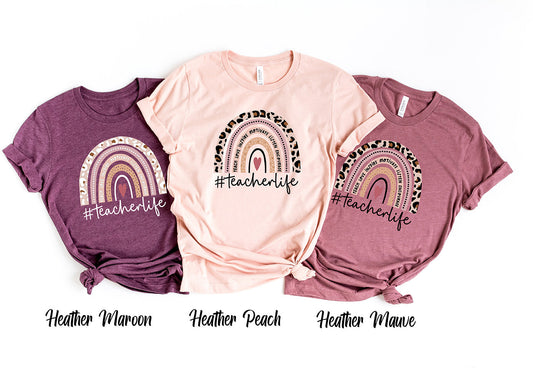 Teach Love Inspire Leopard Rainbow Short Sleeve Shirt, Teacher Life Shirt