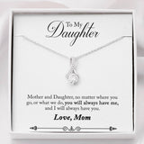 CARD#40-" To My Daughter " 18K White Gold Plated Ribbon Love Necklace made with Crystals