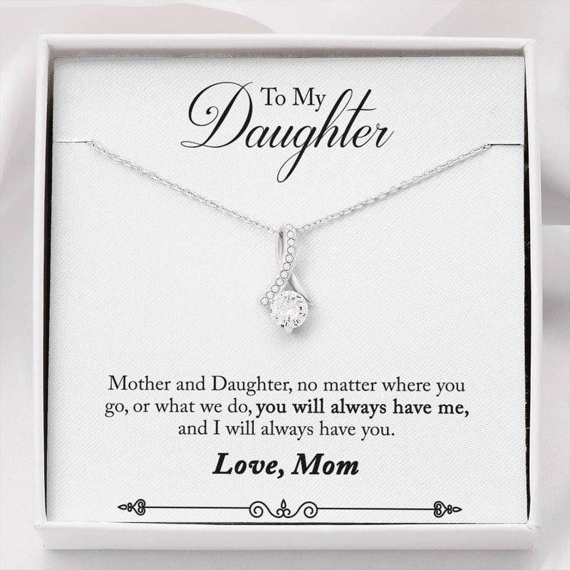 CARD#40-" To My Daughter " 18K White Gold Plated Ribbon Love Necklace made with Crystals