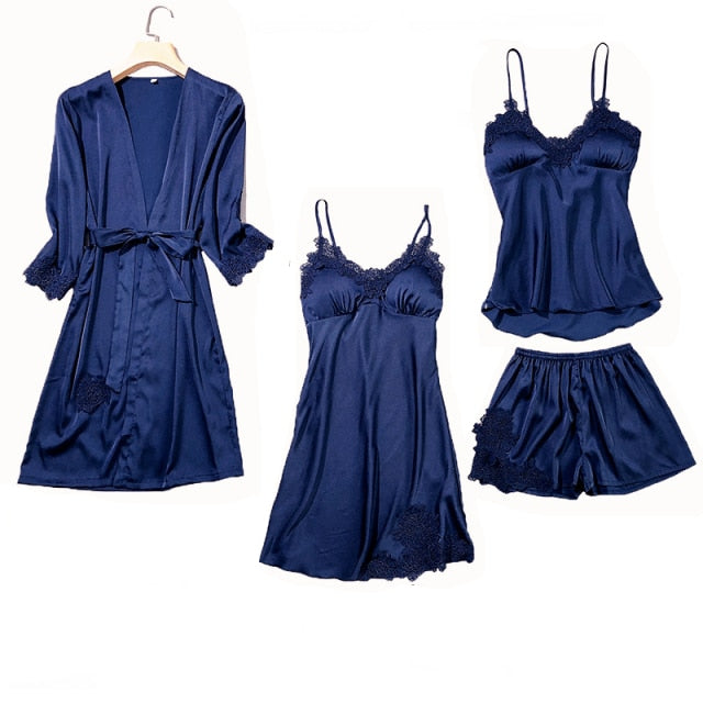 Satin Lace 5pcs Pajamas Set