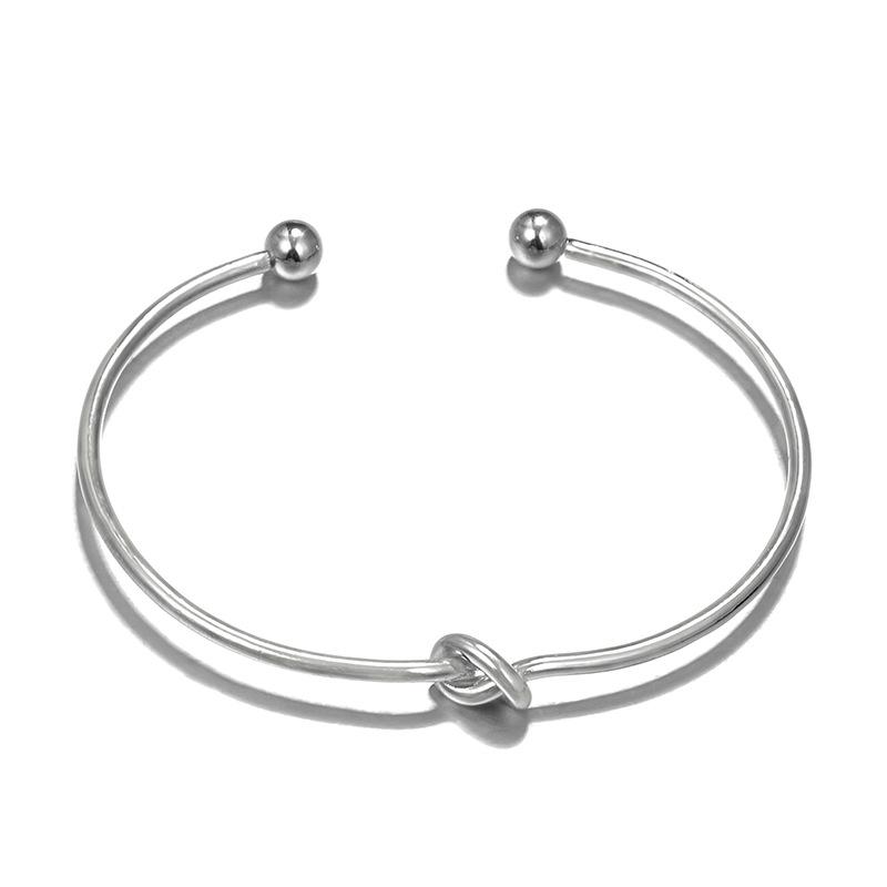 14K White Gold Plating Love Knot Circular Minimalist Bracelet Sets