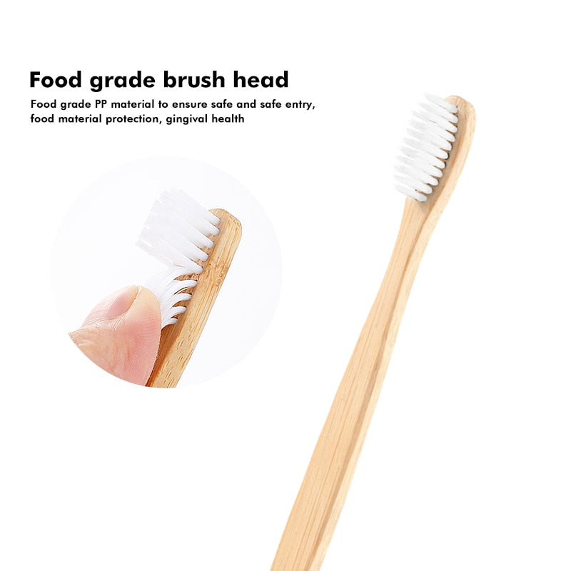 1Pc Natural Bamboo Toothbrush Flat Bamboo Handle Soft Bristle Toothbrush