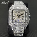 MISSFOX Ice Out Square Watch For Men Top Brand Luxury Full Diamond Men's Watches Ultra Thin Waterproof Hip Hop Clock