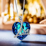 Classic Blue Love Heart Necklace in 14K White Gold Plating