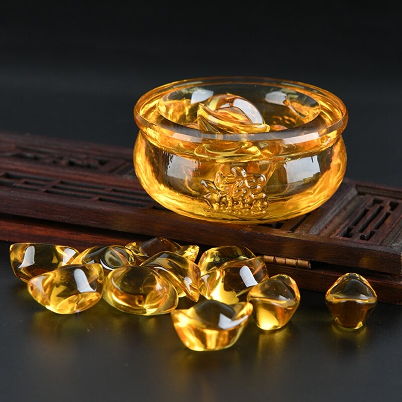 Yellow Crystal Glaze Chinese Fengshui Dragon Treasure Bowl Statue