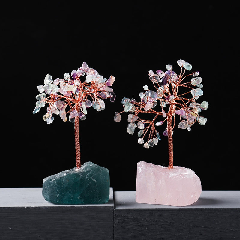 1PC Natural crystal rubble fortune tree Rough Crystal flower tree Irregular Rose quartz