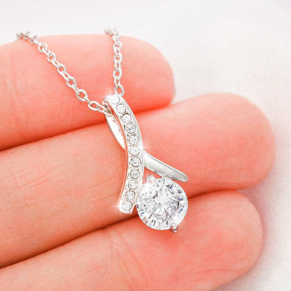 CARD#9-To My Daughter 18K White Gold Plated Ribbon Love Necklace made with  Crystals