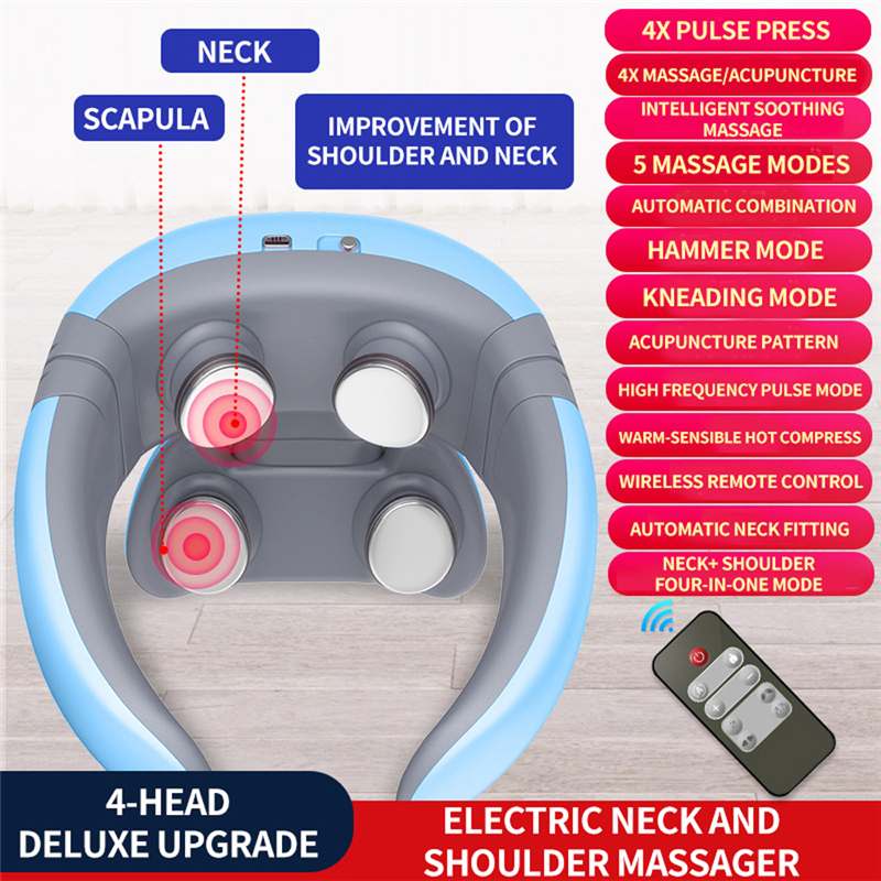 Smart 4D Magnetic Pulse Heated Electric Shoulder Neck Massager Fatigue Pain Relief Cervical Massage with Remote Control