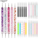 5Pcs Set UV Gel Painting Nail Art Dotting Pen Acrylic Handle Rhinestone Crystal 2 Way Brush Salon Decoration Manicure Tools Kit