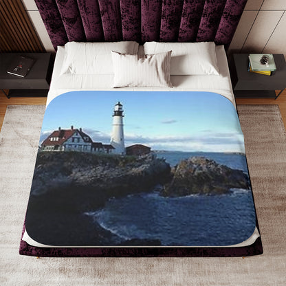 Lighthouse by the Sea view Sherpa Blanket, Two Colors beach Birthday gift Holiday gifts Christmas