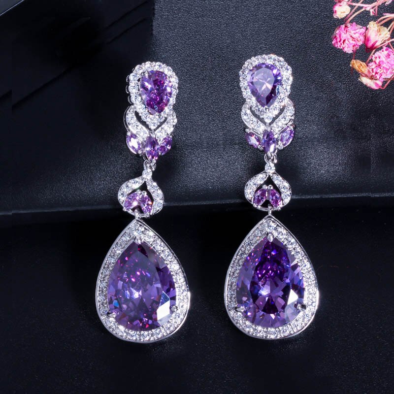 Crystal Bridal Long Round Pear Drop Earrings