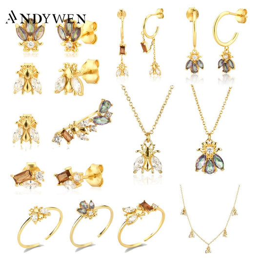 Winter Bee Sterling Silver Earrings and Ring Collection Women's Fashion Jewelry Accessories