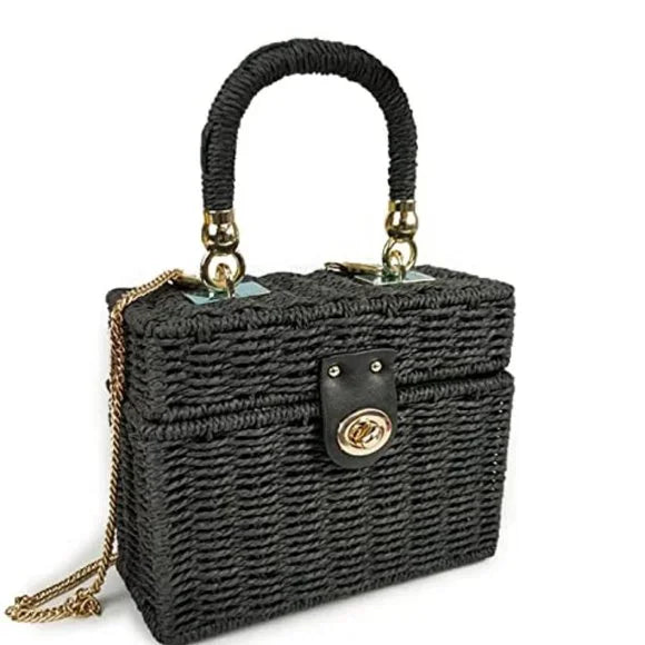 Handwoven Rattan vintage purse Bag Natural Chic Casual Handbag Beach Sea tote Basket Straw vacation Bag - Findsbyjune.com
