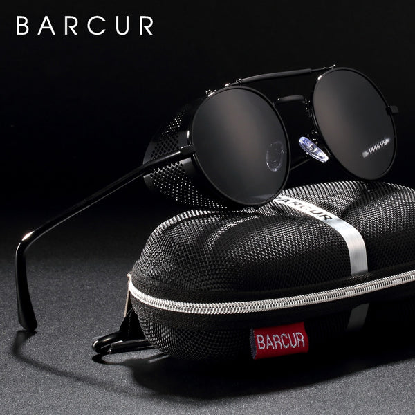 BARCUR Polarized Steampunk Round Sunglasses Men Retro Sun Glasses For Women Vintage Style