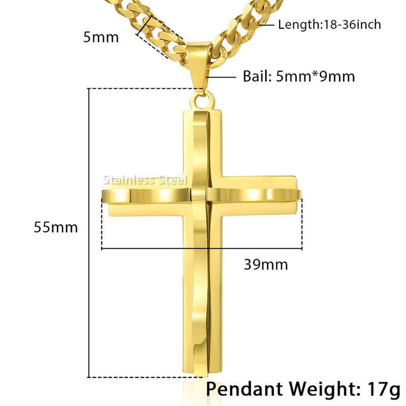 Cross Pendant Necklaces For Men Black Gold Color Silver Color Stainless Steel Charm Chain Male Hip Hop Jewelry