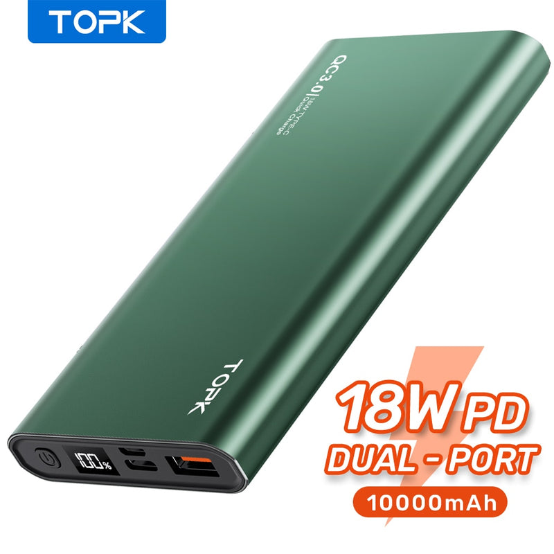 TOPK I1006P Power Bank 10000mAh Portable Charger LED External Battery PD Fast Charging PoverBank For iPhone 14 Pro Max 13 Xiaomi