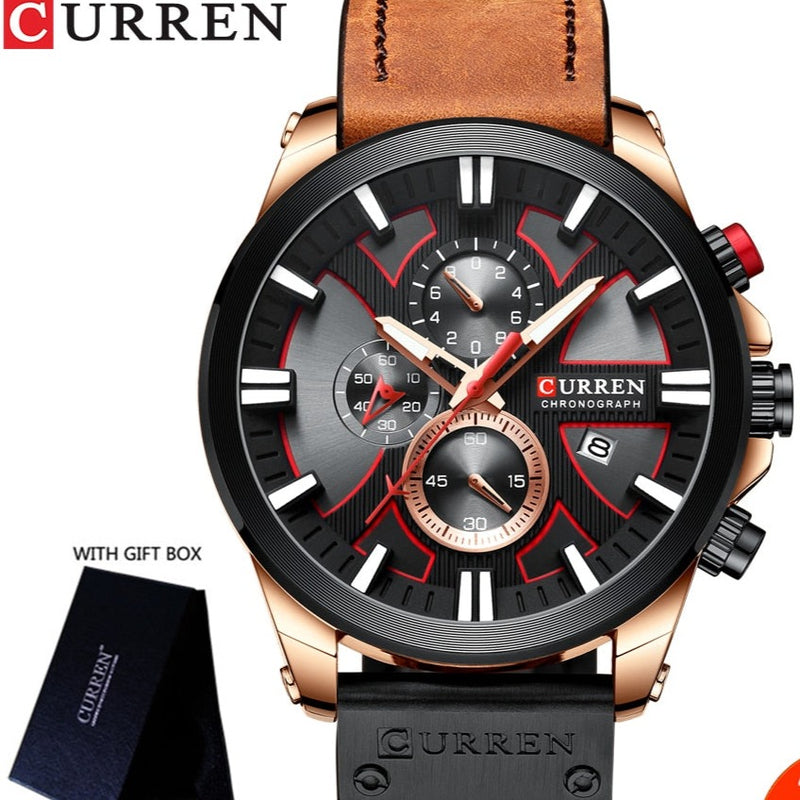 CURREN Men's Watch Leather Brand Luxury Quartz Clock Fashion Chronograph Wristwatch Male Sport