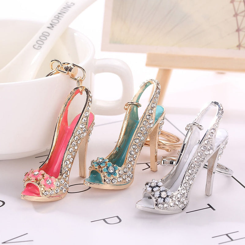 High Heel Shoe Keychain Rhinestone Crystal Purse Car Key Chain Bag Decorative Alloy Keyring