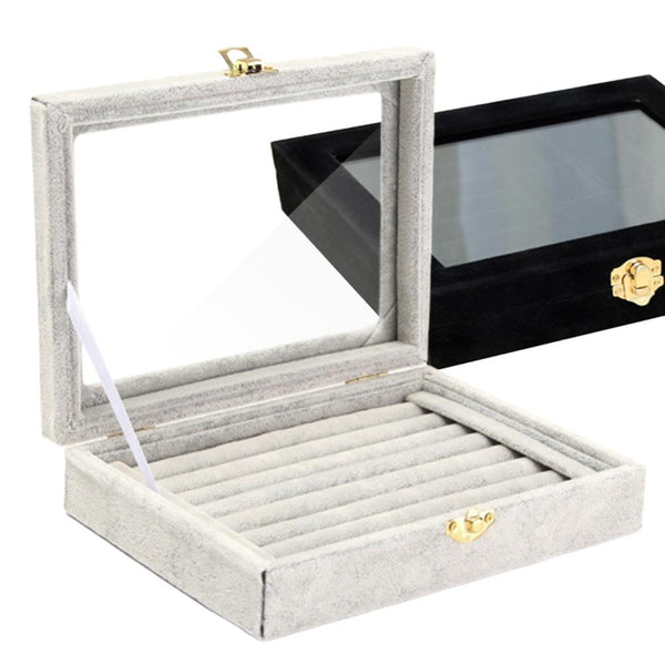 Velvet Wooden Earring Ring Holder Jewelry Box Rings  Tray Holder Jewelry Storage Box Jewelry Display Organizer Storage Boxes