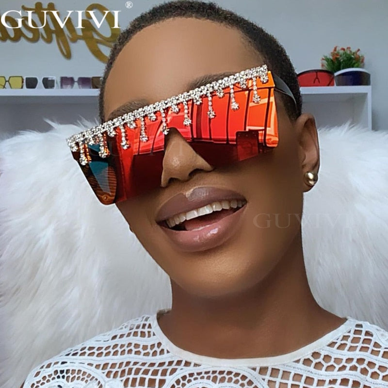 Diamond Square Sunglasses Women Rhinestone Oversized Sunglasses Men  Luxury Brand Eyewear Retro Glasses One Piece Sun Glass