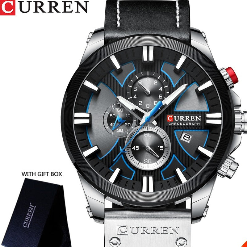 CURREN Men's Watch Leather Brand Luxury Quartz Clock Fashion Chronograph Wristwatch Male Sport