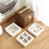 Casegrace 3-in-1 Jewelry Organizer Box Wooden Square Jewelry Storage Gift Case For Earrings Ring Necklace Suitcase Jewellery Box