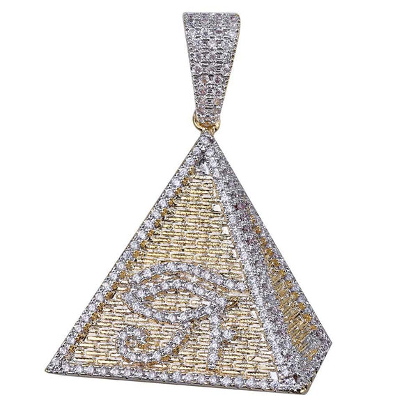 TOPGRILLZ Hip Hop Gold Color Plated Egyptian Pyramid Eye of Horus Pendant Necklace Iced Out Micro Paved Zircon Charm Jewelry