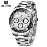 BENYAR Sports Men Quartz Wrist Watch 3Bar Waterproof Stainless Steel Watch for Men Luxury Fashion Chronograph