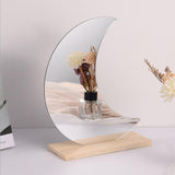 Mirror Irregular Aesthetic Decor Acrylic Vanity Mirror Frameless Cute Wavy Mirrors Moon Shape With Wooden Stand For Living Room