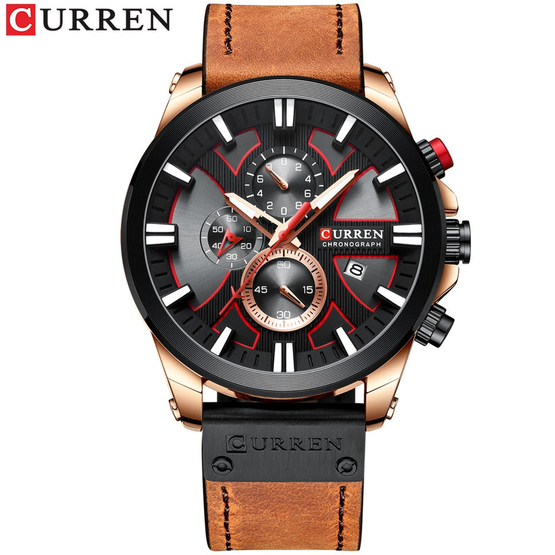 CURREN Men's Watch Leather Brand Luxury Quartz Clock Fashion Chronograph Wristwatch Male Sport