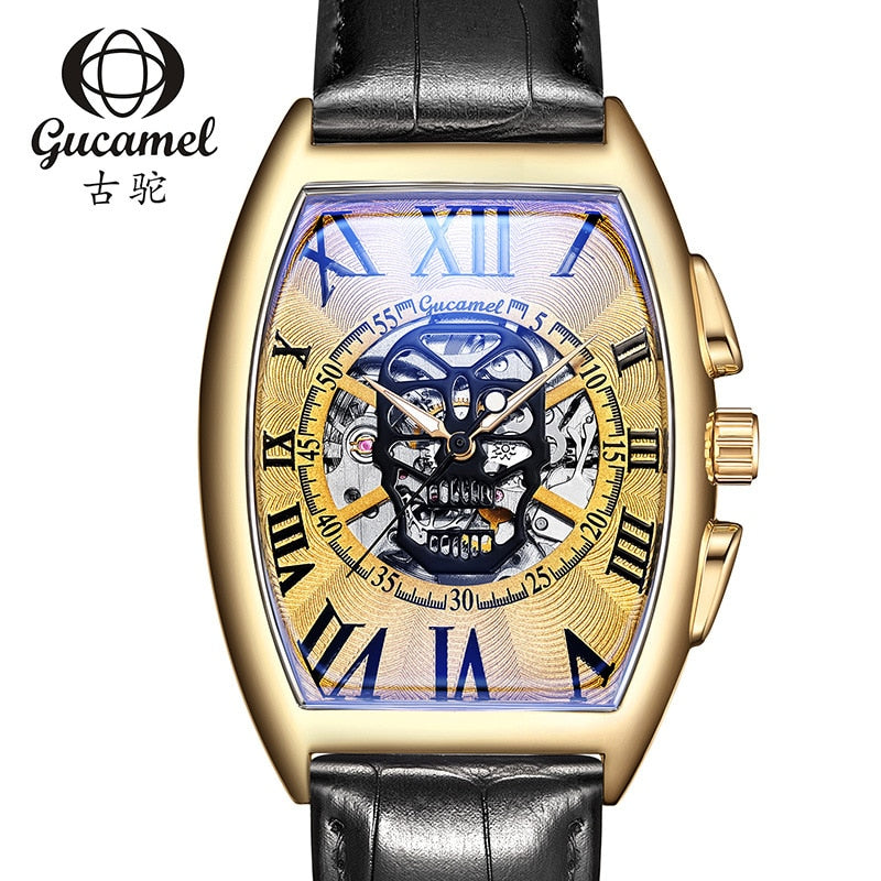 Transparent Skeleton Automatic Mechanical Watch Men Genuine Leather Belt Top Brand Luxury Self Winding Mens Retro Watch Clock