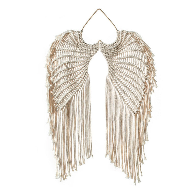 Macrame Wall Hanging Boho Tapestry Angels Wing Woven Bohemian Wall Decor Home Decoration For Apartment Bedroom Living Room