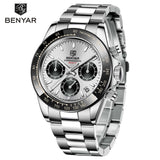 BENYAR Sports Men Quartz Wrist Watch 3Bar Waterproof Stainless Steel Watch for Men Luxury Fashion Chronograph