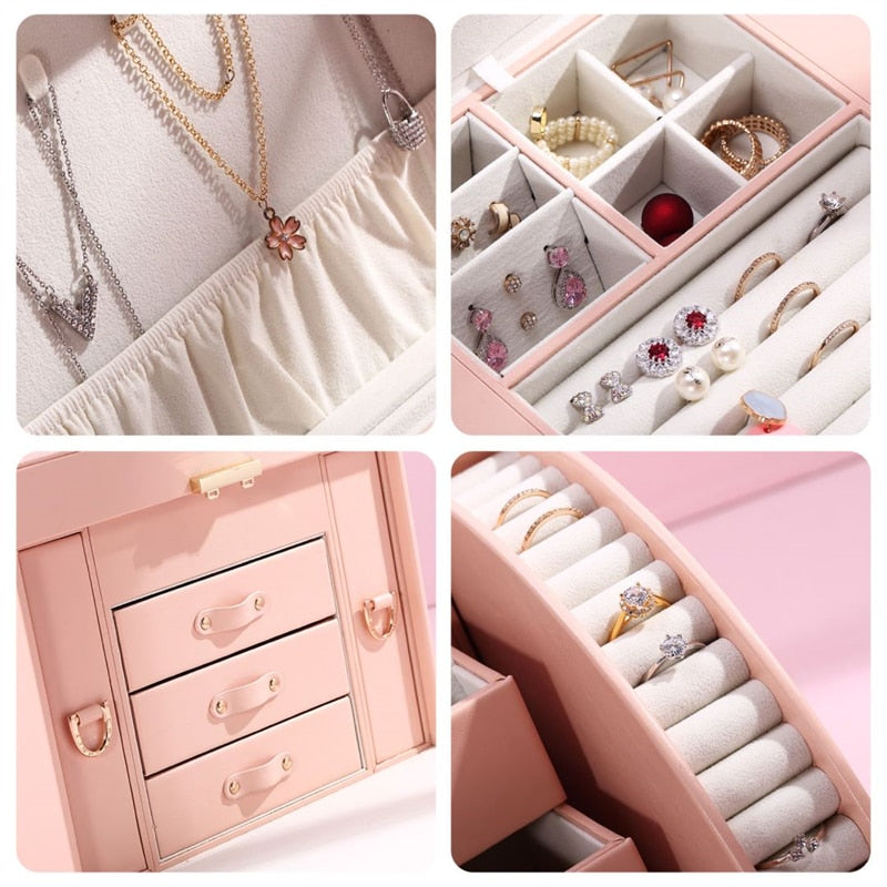 Casegrace Multi-layer Large Jewelry Organizer Box PU Leather Drawer Storage Gift Case For Earrings Ring Jewellery Display Boxes