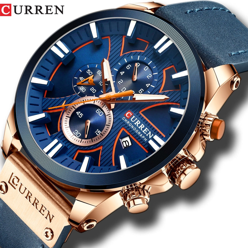 CURREN Men's Watch Leather Brand Luxury Quartz Clock Fashion Chronograph Wristwatch Male Sport